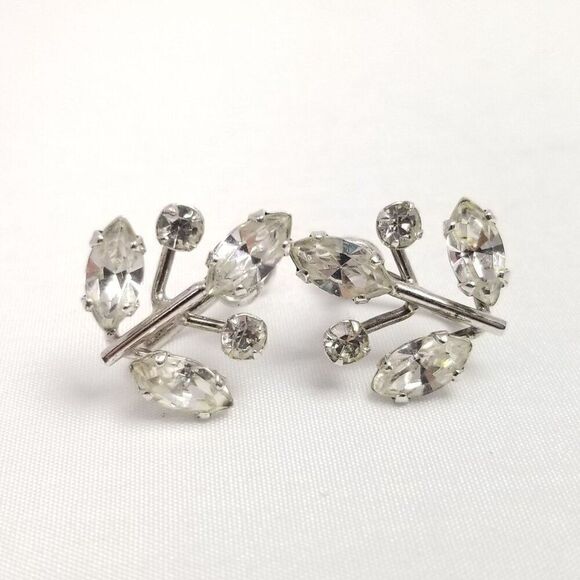 Vintage Sterling Silver Van Dell Rhinestone Clip On Screw Back Earrings, Signed - Picture 2 of 7